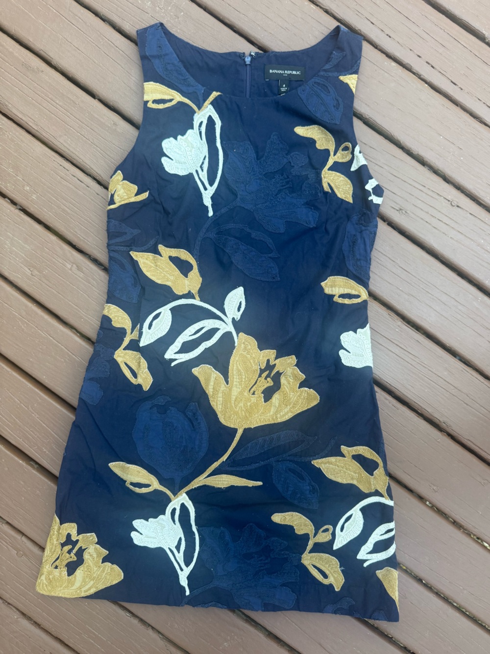 Brand New Banana Republic Navy Mini Dress with Gold & White Floral Embroidery